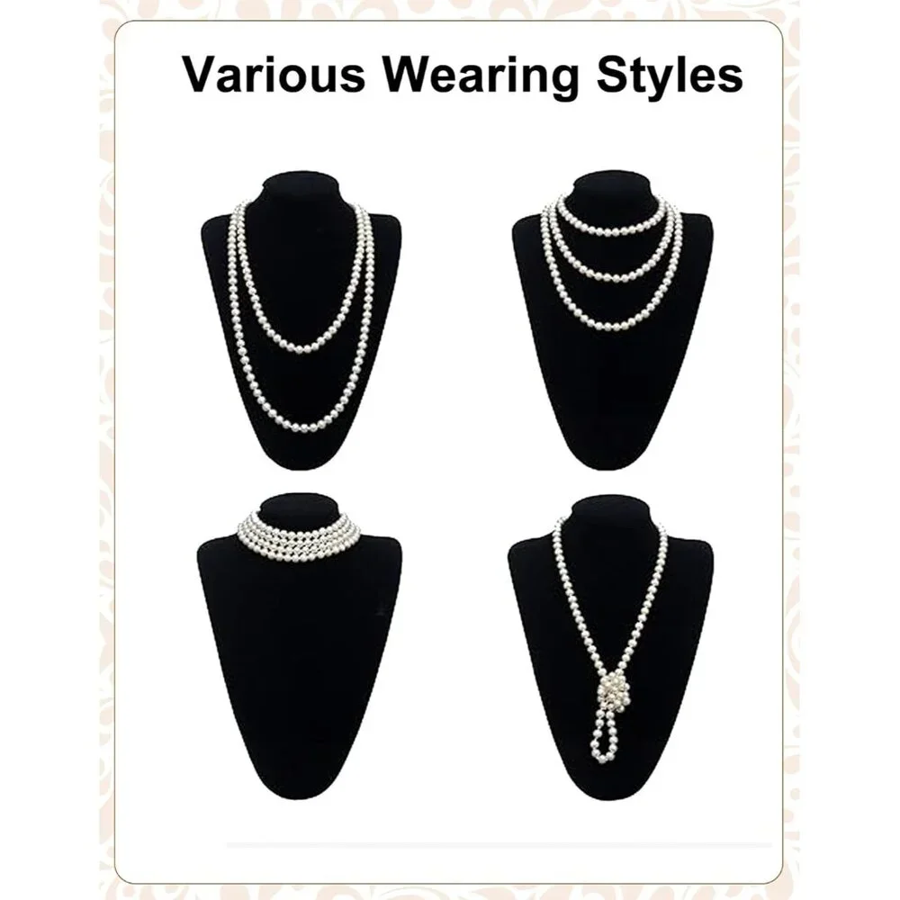 1920s Flapper Accessories Set Feather Headband Long Gloves Earrings Necklace - Picture 4 of 6